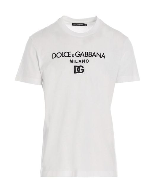 Dolce & Gabbana White Logo Embroidered Crewneck T-Shirt for men