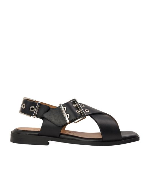 Ganni Black Buckle Sandals