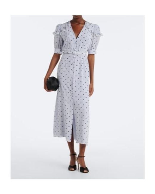 Alessandra Rich White Belted Polka-Dot Silk Midi Dress