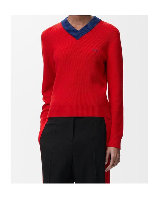 Loewe Red V-Neck Logo Knitted Sweater