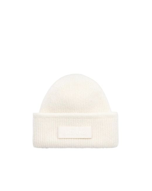 Jacquemus White 'Le Berret Gros Grain' Beanie With Logo Patch On The Front And Ribbed Knit for men