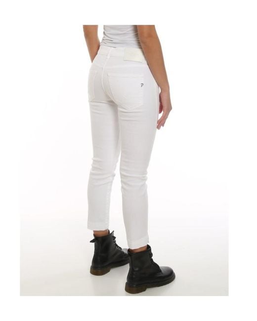 Dondup White Mid-Rise Slim-Fit Cropped Jeans