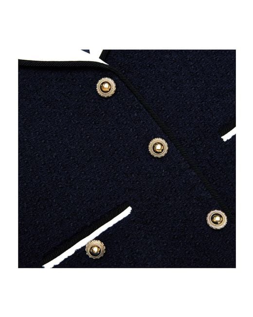 Self-Portrait Blue Boucle Contrast Collar Jacket