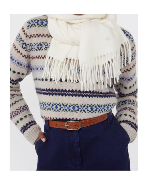 Weekend by Maxmara White Logo Embroidered Fringed Scarf