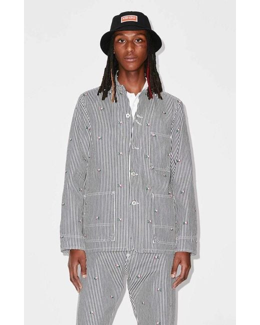 KENZO Gray Pixel Striped Denim Workwear Jacket for men