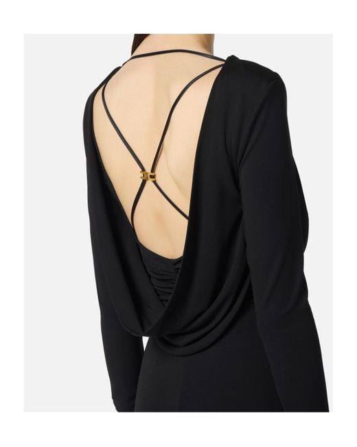 Elisabetta Franchi Black Draped Long-Sleeve Dress