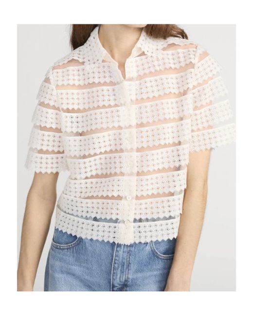 FRAME White The Lattice Crochet Blouse