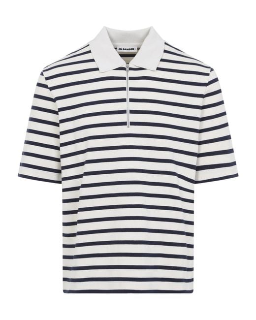 Jil Sander White Logo Patch Striped Polo Shirt for men