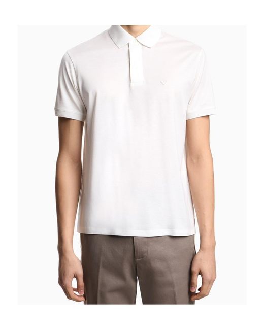 Emporio Armani White Logo-Embroidered Short-Sleeved Polo Shirt for men
