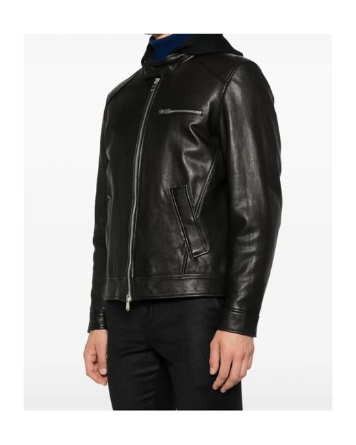 Dondup Black Hooded Leather Jacket for men