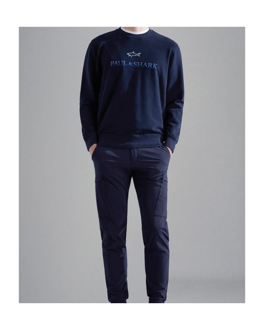 Paul & Shark Blue Logo Printed Crewneck Sweatshirt for men