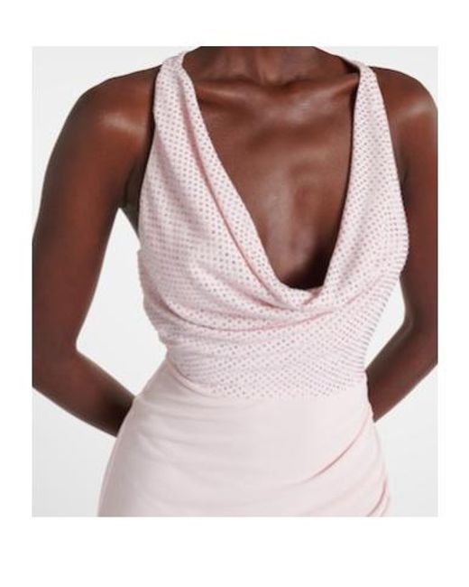 David Koma Pink Crystal-Embellished Midi Dress