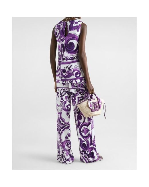 Dolce & Gabbana Purple Maiolica Print Tank Top