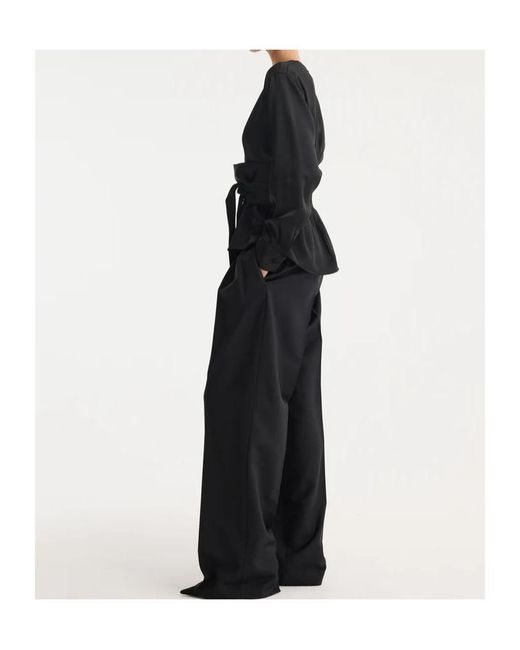 Rohe Black Crew Neck Pleated Blouse