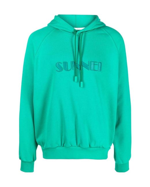 Sunnei Green Logo-Embroidered Hoodie for men