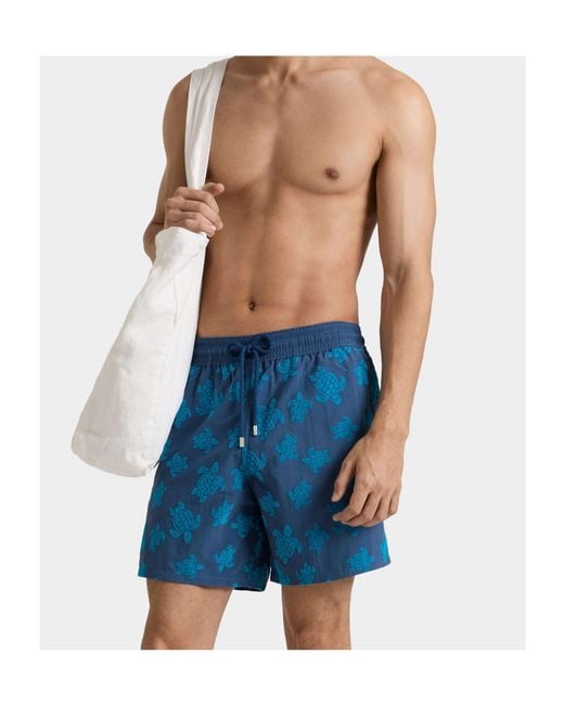 Vilebrequin Blue Turtle-Print Swim Shorts for men