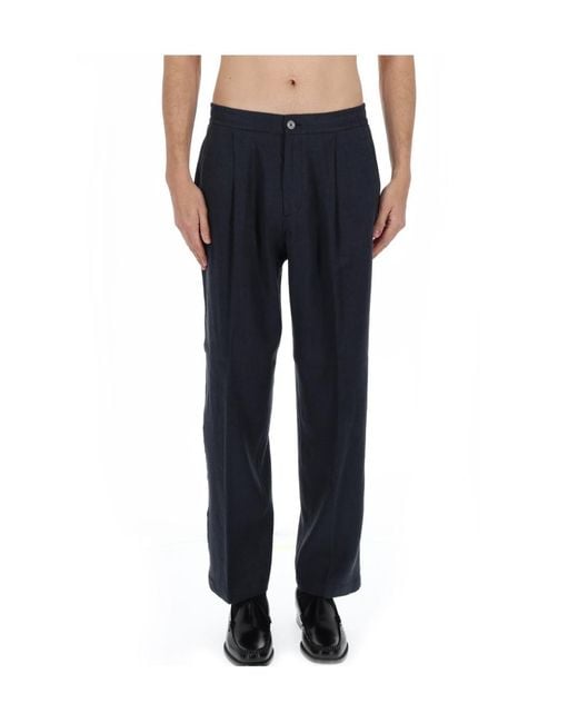 Herno Blue Drawstring Linen Pants for men