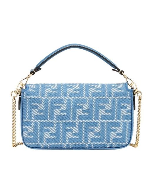 Fendi Blue Ff Jacquard Chain-Linked Tote Bag