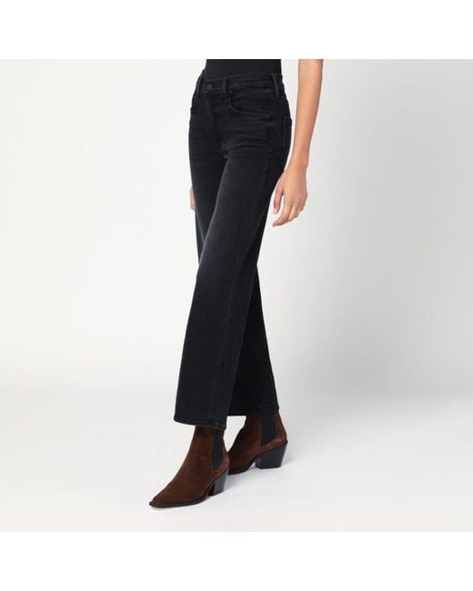 Mother Black Mid-Rise Rambler Zip Flood Jeans