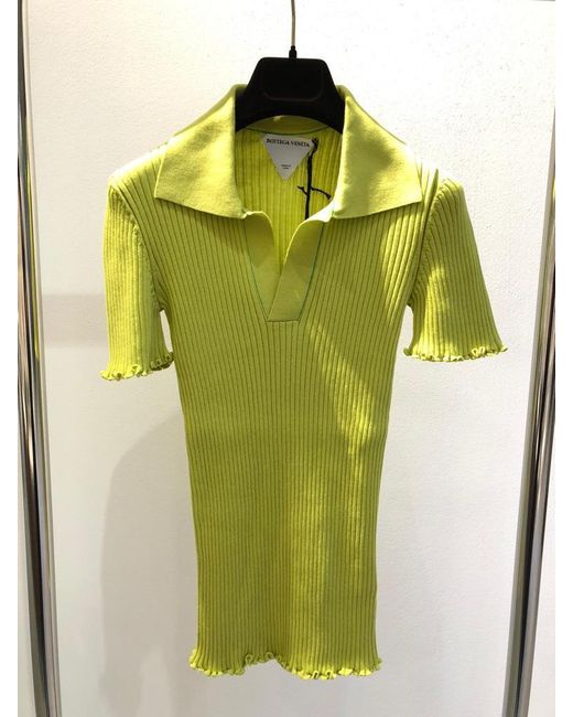 Bottega Veneta Yellow Ribbed-Knit Short-Sleeve Top