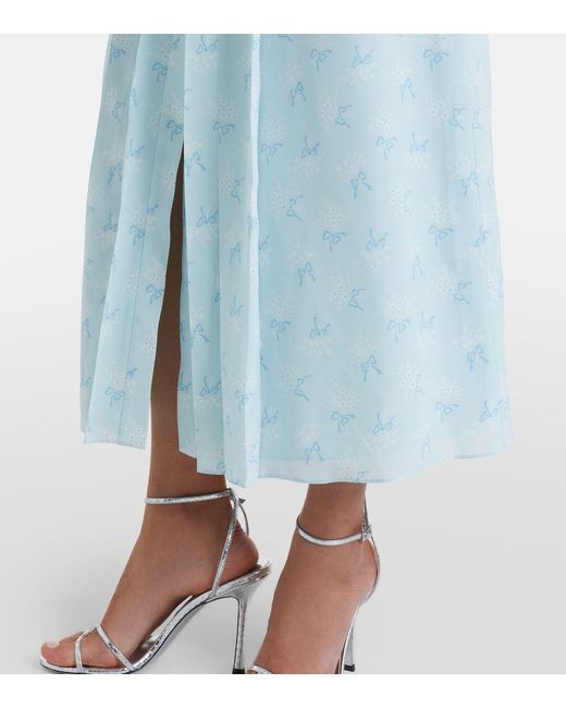 Alessandra Rich Blue Floral Pattern Silk Midi Dress