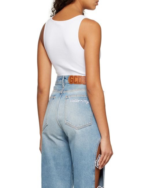 Gcds White Logo Printed Jersey Bodysuit