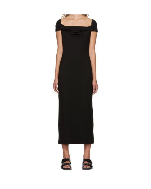 Reformation Black Jamen Off-Shoulder Knitted Midi Dress