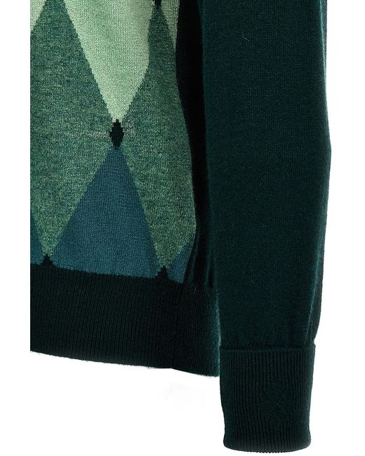 Ballantyne Green Diamond Pattern V-Neck Jumper for men