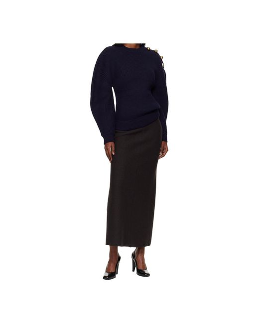 Lanvin Blue Ribbed Knitted Wool Sweater