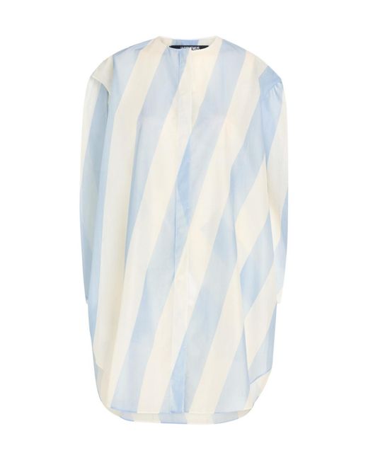 Jacquemus Blue La Robe Berlingot Striped Organza Mini Shirt Dress