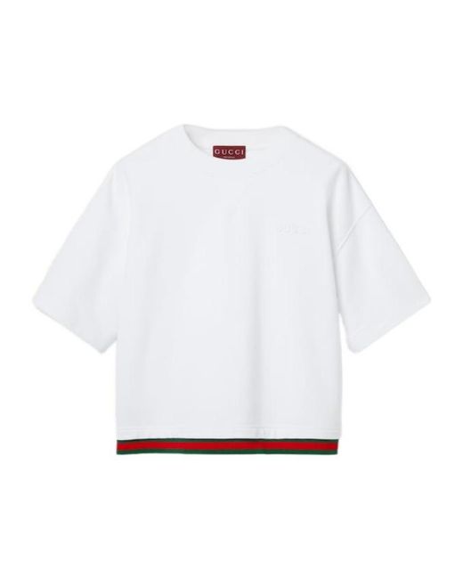 Gucci White Web Detailed Cropped Jersey Top