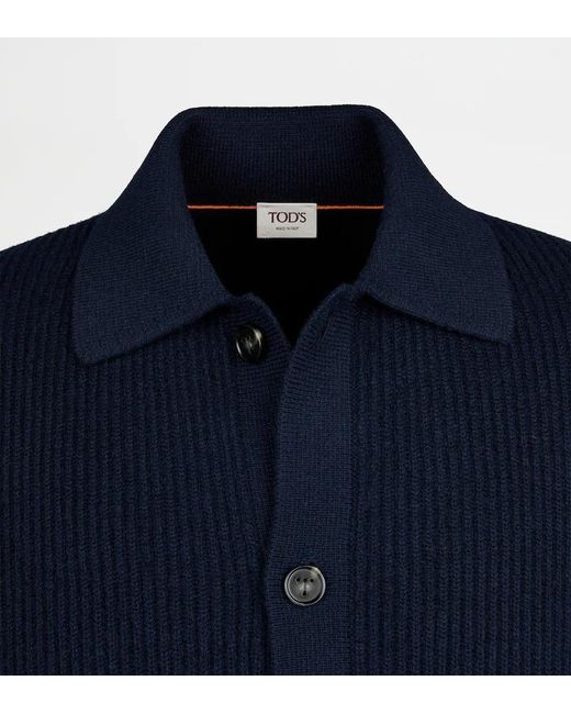 Tod's Blue Ribbed Polo-Collar Cardigan for men