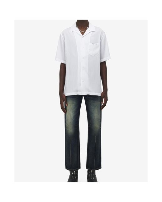 McQueen White Striped Hawaiian Shirt for men