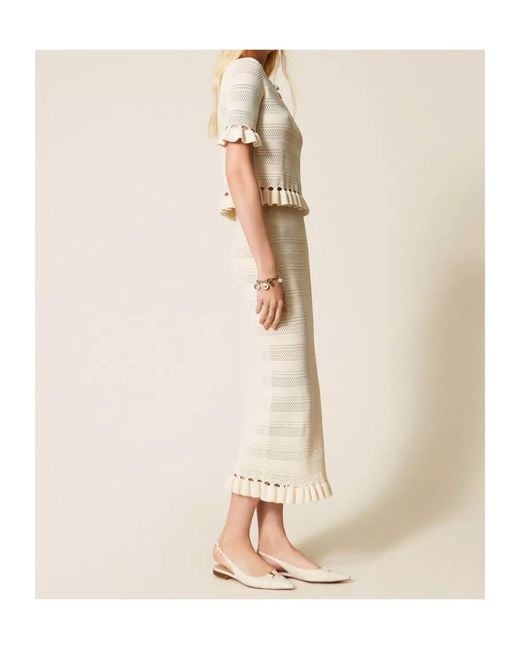 Twinset Natural Ruffle Knitted Midi Skirt