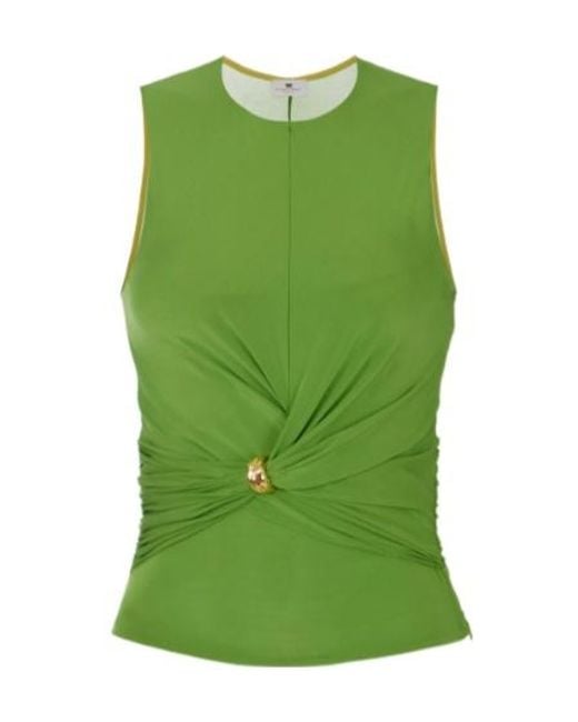 Elisabetta Franchi Green Jewel-Detail Sleeveless Jersey Top