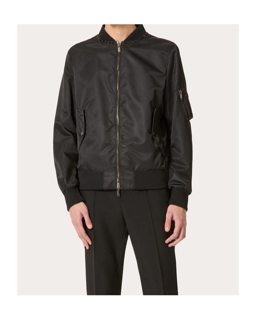 Valentino Black Stud Detailed Zip-Up Bomber Jacket for men