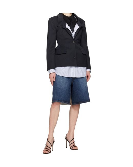 Pushbutton Blue Patchwork Skirt Pants