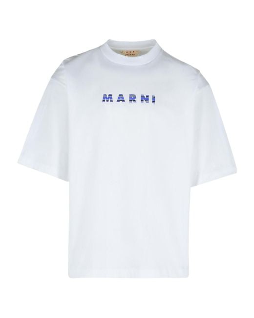 Marni White Logo Printed T-Shirt for men