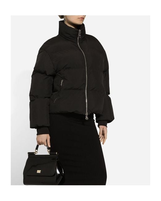 Dolce & Gabbana Black Short Nylon Down Jacket With Branded Tag