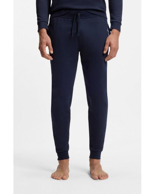 Boss Blue Cotton-Terry Tracksuit Bottoms With Stripes And Logo for men