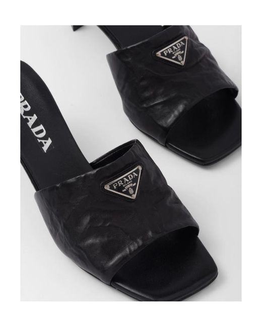 Prada Black Antiqued Nappa Leather Sandals