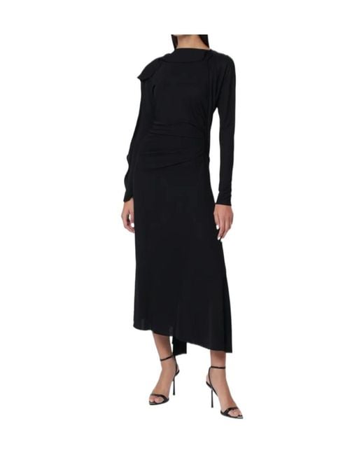 Victoria Beckham Black Draped Long-Sleeve Midi Dress