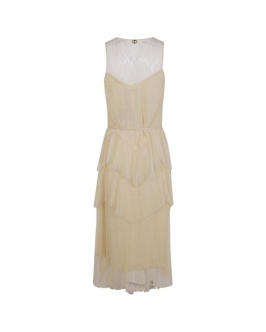 Twinset Natural Pleated Flounces Long Tulle Dress