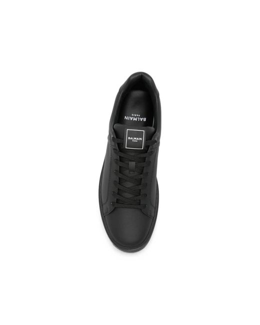 Balmain Black Logo-Embossed Leather Sneakers for men