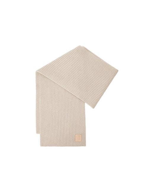 Loewe White Ribbed Logo Patch Scarf