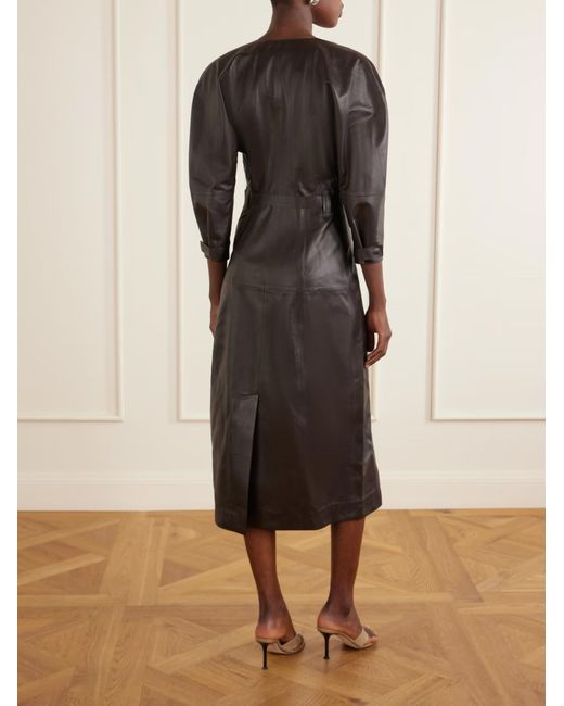 Victoria Beckham Brown Lace-Up Leather Midi Dress