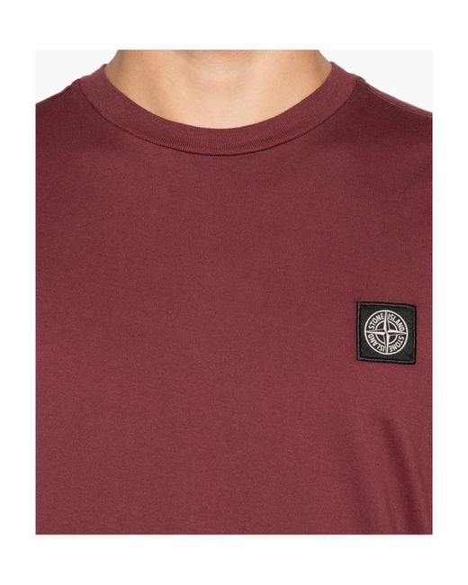 Stone Island Red Logo Patch Crewneck T-Shirt for men