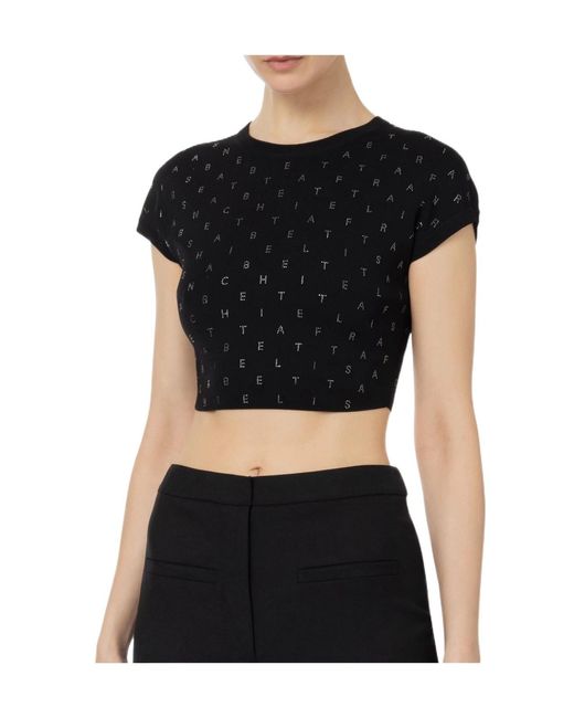Elisabetta Franchi Black Logo Lettering Embellished Cropped Top