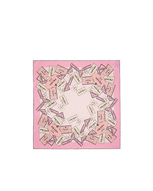 Prada Pink Logo-Print Silk Scarf