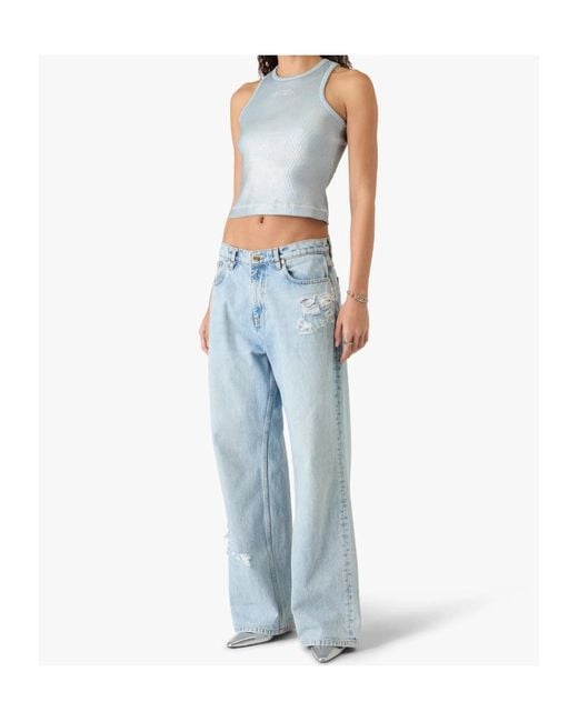 Casablanca Blue Ripped-Letter Jeans